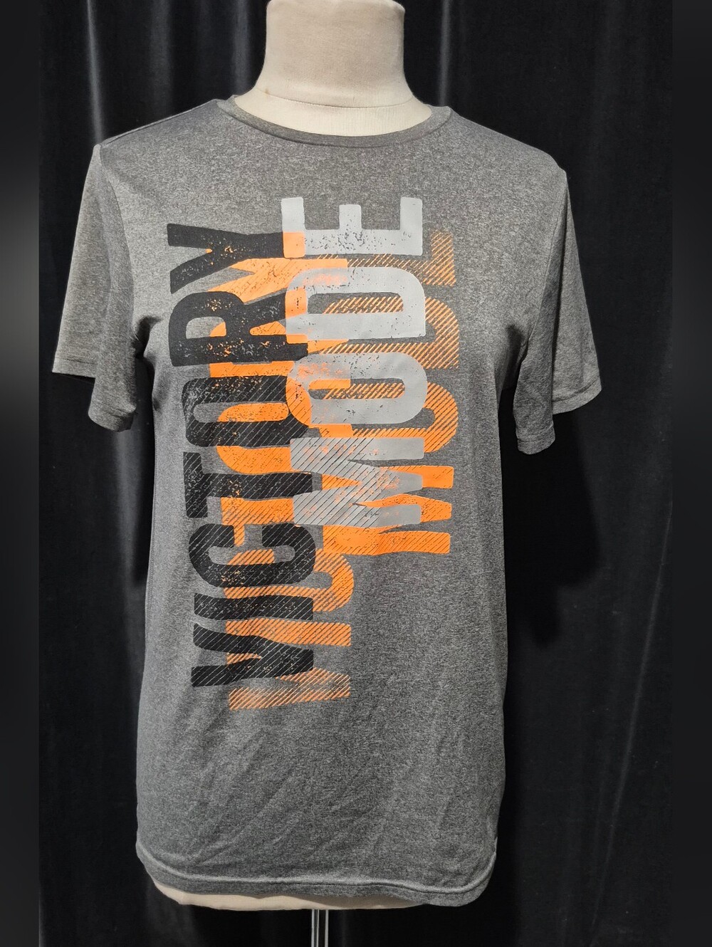 Men's Grey Short-Sleeve Graphic Tee with Orange Accents